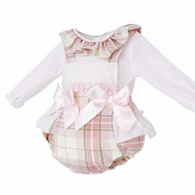 Baby Girl Pink Tartan Woven Frilly Romper with Shirt "MYD25241"