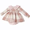 Baby Girl Pink Tartan Woven Puff Dress with Pants "MYD25240"