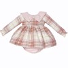 Baby Girl Pink Tartan Woven Puff Dress with Pants "MYD25240"