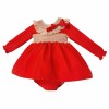 Baby Girl Red Puff Ball Smocked Dress with Pants "MYD25244"