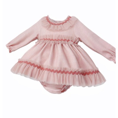 Baby Girl Dusty Pink Cotton Puff Ball Dress with Pants "MYD25242"