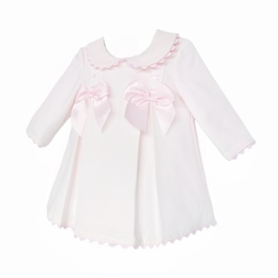 Baby Girl Pink Waffle Satin Bow Puff Dress "2535"
