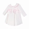 Baby Girl Pink Waffle Satin Bow Puff Dress "2535"