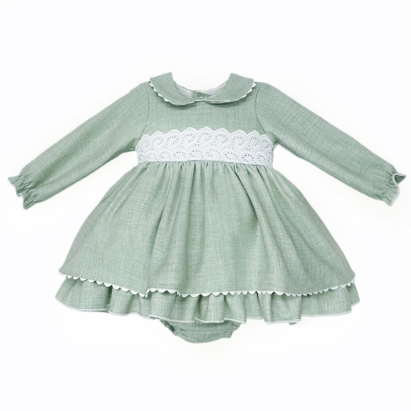 Baby Girl Winter Cozy Soft Cotton Green Puff Ball Dress with Pants "MYD25270"