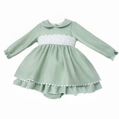 Baby Girl Winter Cozy Soft Cotton Green Puff Ball Dress with Pants "MYD25270"
