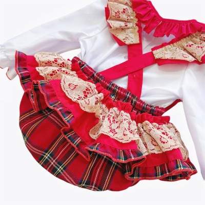 Baby Girl Red Tartan Frilly Shoulder Romper with Shirt "2165 R"