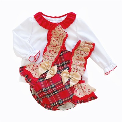 Baby Girl Red Tartan Frilly Shoulder Romper with Shirt "2165 R"