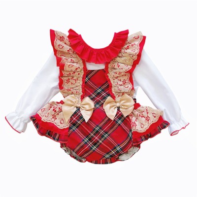 Baby Girl Red Tartan Frilly Shoulder Romper with Shirt "2165 R"
