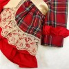 Baby Girl Red Tartan Puff Ball Dress Camel Lace "1983"