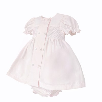 Baby Girl Pink Cotton Smocked Puff Dress with Pants "MYD26015"
