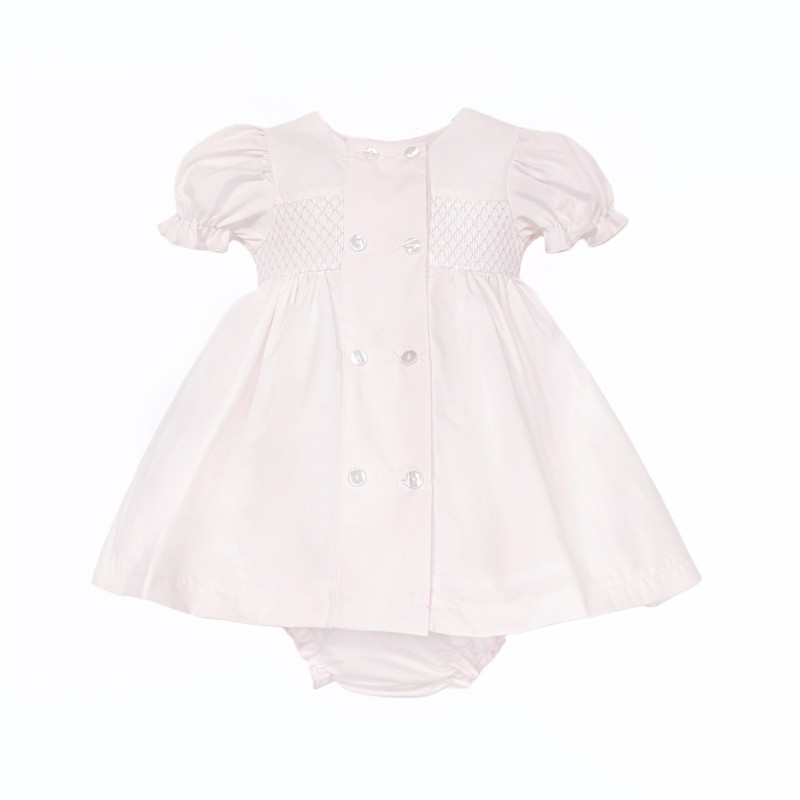 Baby Girl Pink Cotton Smocked Puff Dress with Pants "MYD26015"
