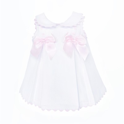 Baby Girl White Waffle with Pink Bow Dress "2602 WP"