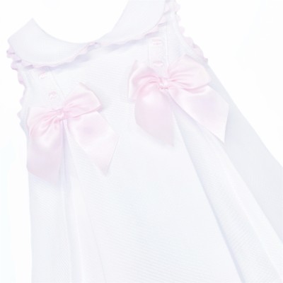 Baby Girl White Waffle with Pink Bow Dress "2602 WP"