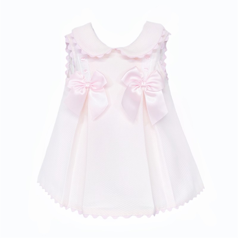 Baby Girl Pink Waffle with Pink Bow Dress "2603"