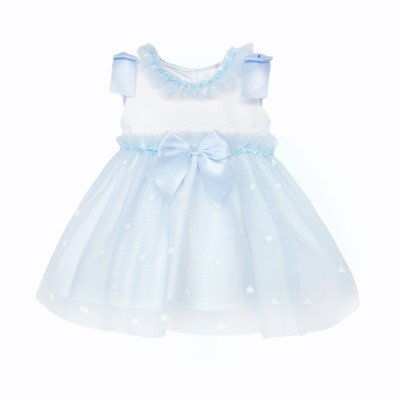 Baby Girl Blue Tulle Mesh Dress with Satin Bow "2607 Blue"