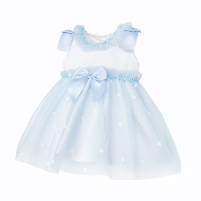 Baby Girl Blue Tulle Mesh Dress with Satin Bow "2607 Blue"
