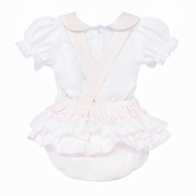 Baby Girl Pink Waffle Frilly Bottom Romper with Shirt "2608"