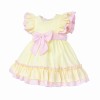 Baby Girl Cotton Yellow with Pink Bow Puff Dress "2609"
