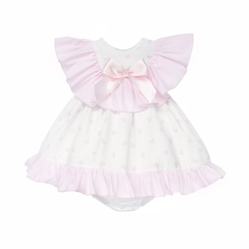 Baby Girl Pink White Bow Print Collar Dress with Pants "MYD26028"