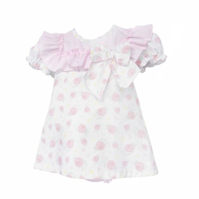 Baby Girl Pink White Rose Collar Dress with Pants "MYD26041"