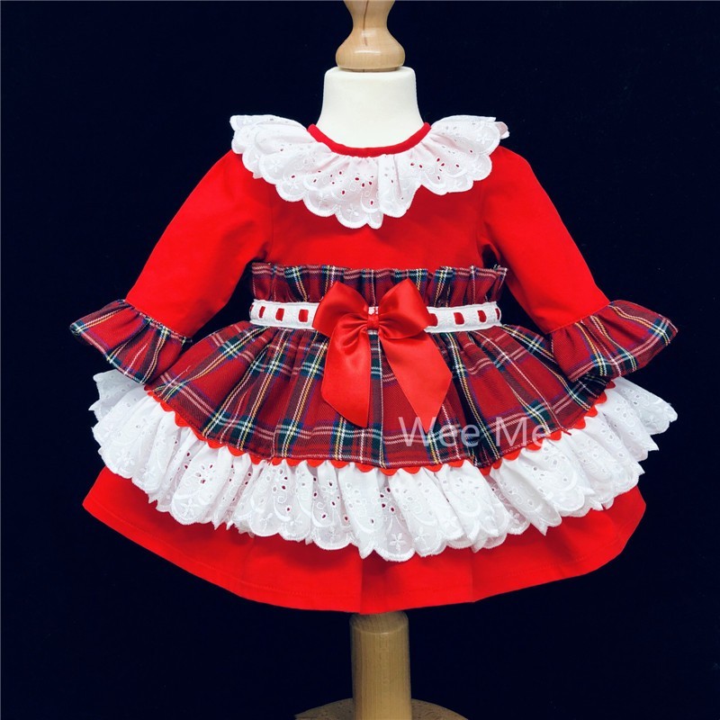 Baby Girl Red Tartan Puff Ball Dress "1821"