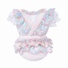 Baby Girl Pink Floral Waffle Frilly Bottom Romper with Shirt "2615"