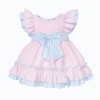Baby Girl Cotton Pink with Blue Puff Ball Dress "2614"