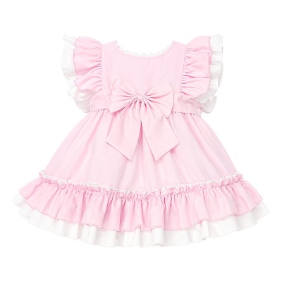 Baby Girl Cotton Pink with White Puff Ball Dress "2617"