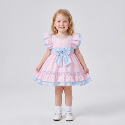 Baby Girl Cotton Pink with Blue Puff Ball Dress "2614"