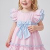 Baby Girl Cotton Pink with Blue Puff Ball Dress "2614"