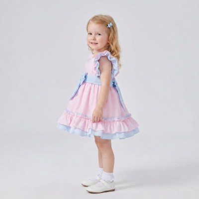 Baby Girl Cotton Pink with Blue Puff Ball Dress "2614"
