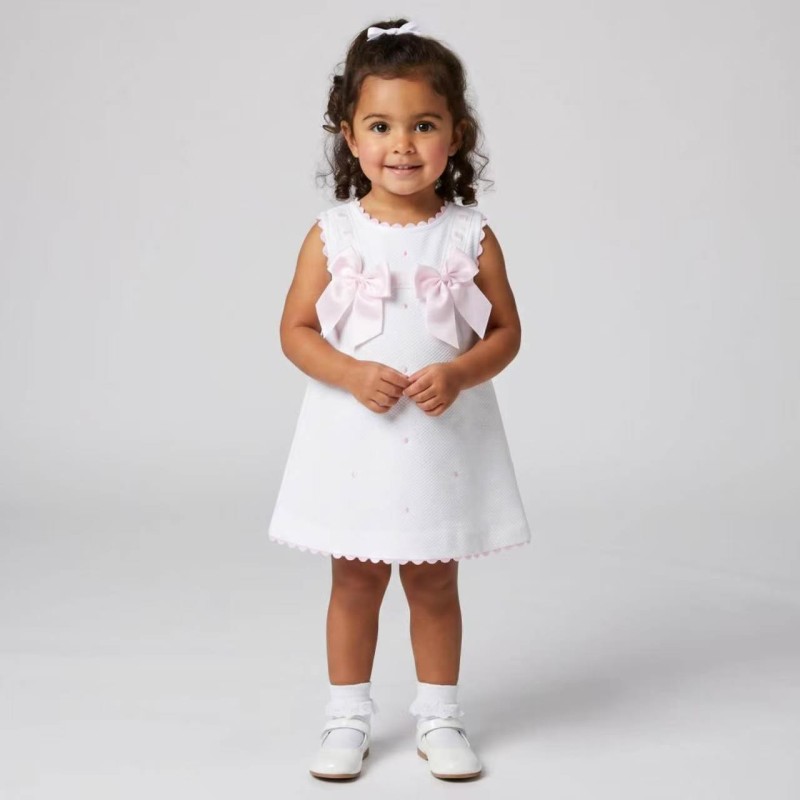 Baby Girl White with Pink Small Waffle A Line Dress "8602 WP"