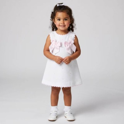 Baby Girl White with Pink Small Waffle A Line Dress "8602 WP"