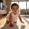 Baby Girl Pink Teddy Shoulder Bow Pearl Romper "2606"