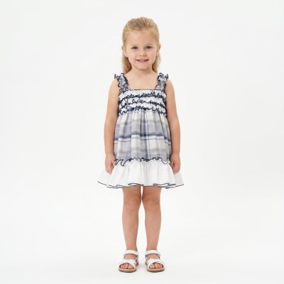 Baby Girl Navy Grey Checked Sheer Sun Dress with Pants "MYD26051"