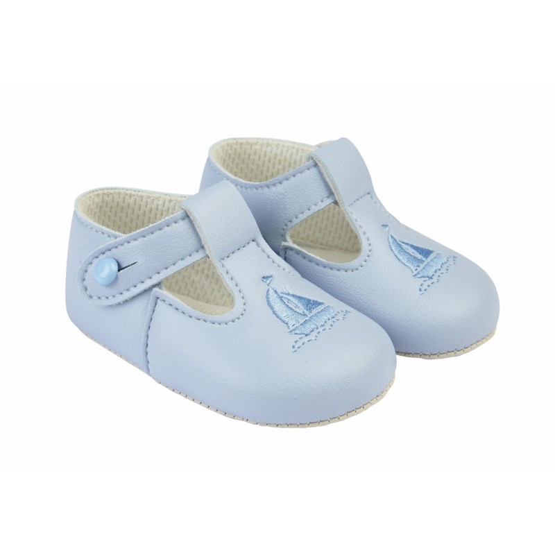 Blue Matt Embroidered Sail Boat Pram Shoes