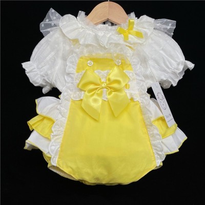 Yellow Frilly Back Romper with White Top