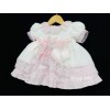 White & Pink Spanish Waffle Puff Ball Lace Dress