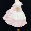 White & Pink Spanish Waffle Puff Ball Lace Dress