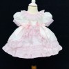 White & Pink Spanish Waffle Puff Ball Lace Dress