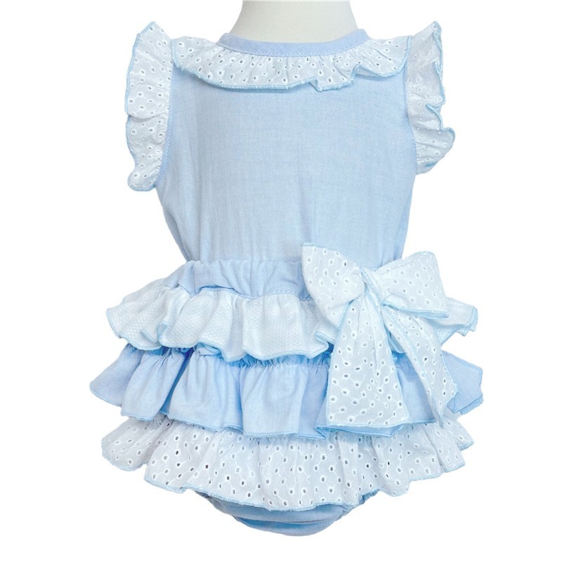 *Clearance* Baby Girl Blue Frilly Shorts with Linen Top "MYD318B"